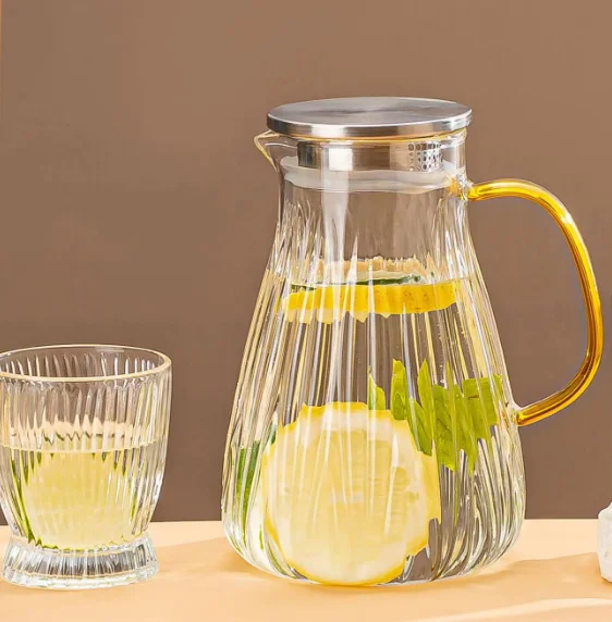 Home use durable stylish fancy water filter jug cups set with handle and plastic lid
