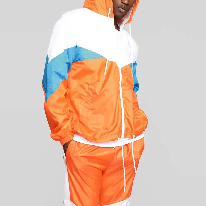 Спортивный костюм мужской из двух предметов, Стильный дизайнерский нейлоновый костюм для бега с цветными блоками