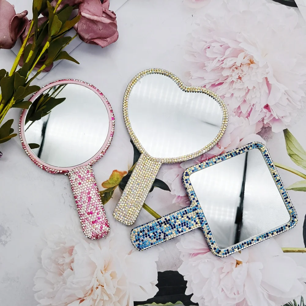 custom logo Color pink black Pocket Make Up Mini handle handheld hand held vanity Makeup Cosmetic mirrors wholesale hand mirror