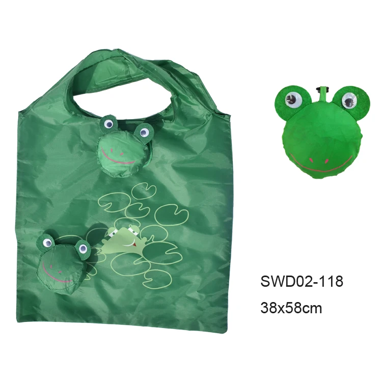 Wholesale In Stock Customised Reusable Folding Shopping net Promotion Foldable Bags With Cartoon Animal printingfor Gift Usage