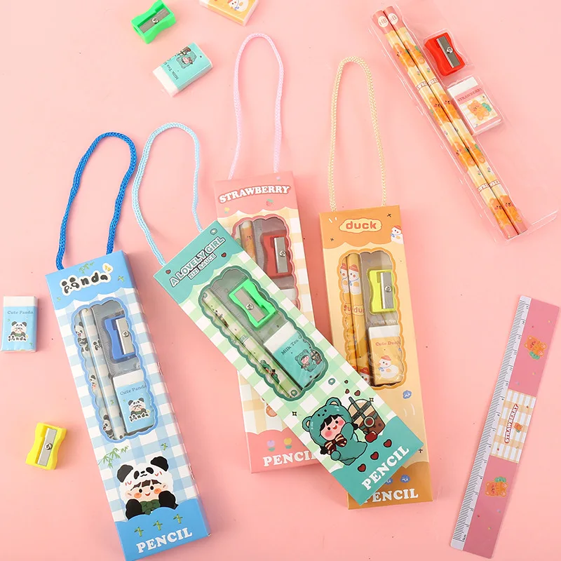 Cartoon Cute HB Pencil Student Stationery Supplies Drawing Sketch Comes With Eraser Head Pencil