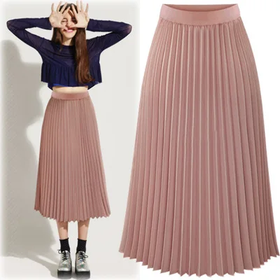 Autumn Spring Women white pink black white color Skirt 100% polyester pleated skirt