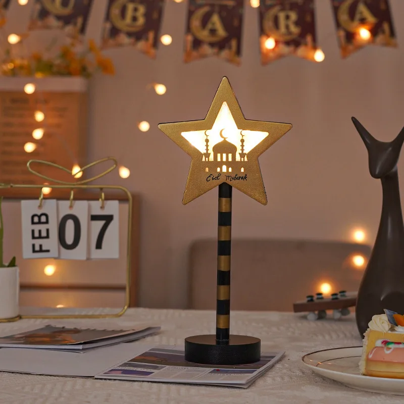 Muslim Craft Table Decoration Eid Mubarak LED Light Lamp Bedroom Holiday Table Lamp Wooden Ramadan Night Light Muslim Decorative