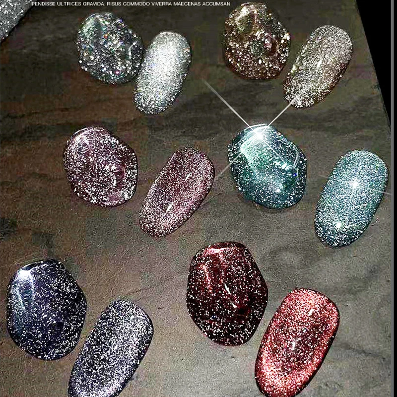 New Disco OEM Nail Art 12 Colors Laser Tiny Diamond Reflective glitter UV Cat Eye Gel Nail Polish