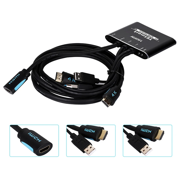TESmart 2x1 HDMI с USB-портом кабели Мышь Клавиатура монитор видео Kvm переключатель