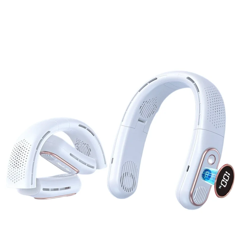 Sports Wearable 3-speed Hands-free USB Charging LED Digital Display Portable Fan Foldable Neck Bladeless Mini Fan