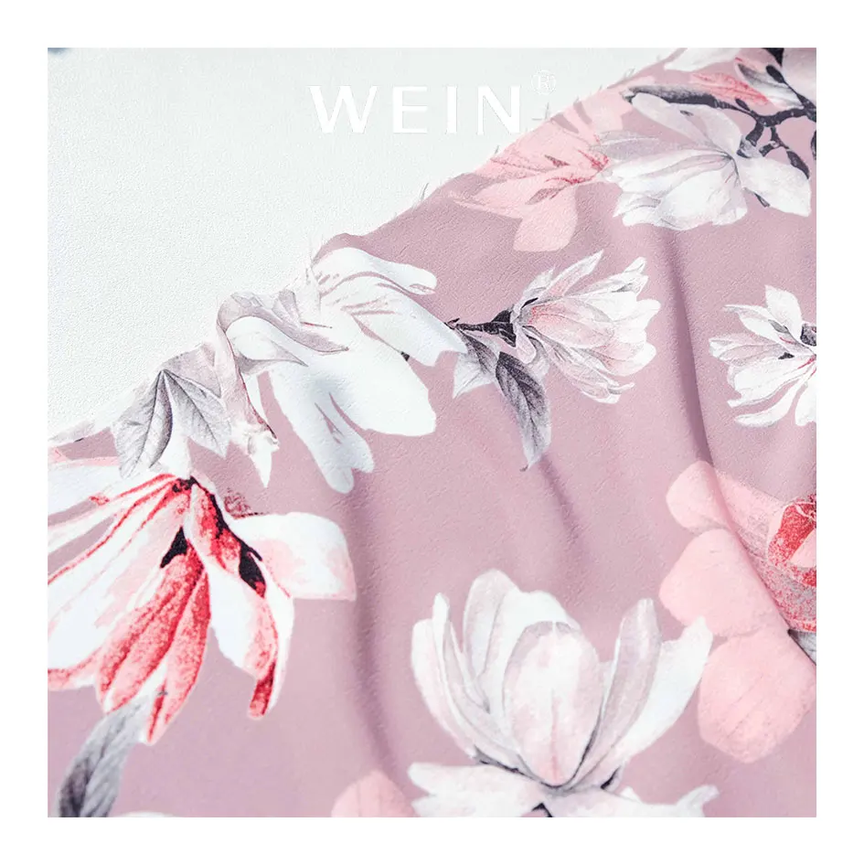 WI-B10 Polyester Koshibo Crepe Digital Custom Flowers Elegant Pink Floral Printing For Women Dress Fabric