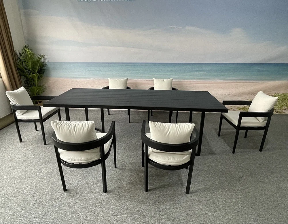 Luxury metal legs dining table chairs garden sets outdoor furniture patio 6 seats dining table