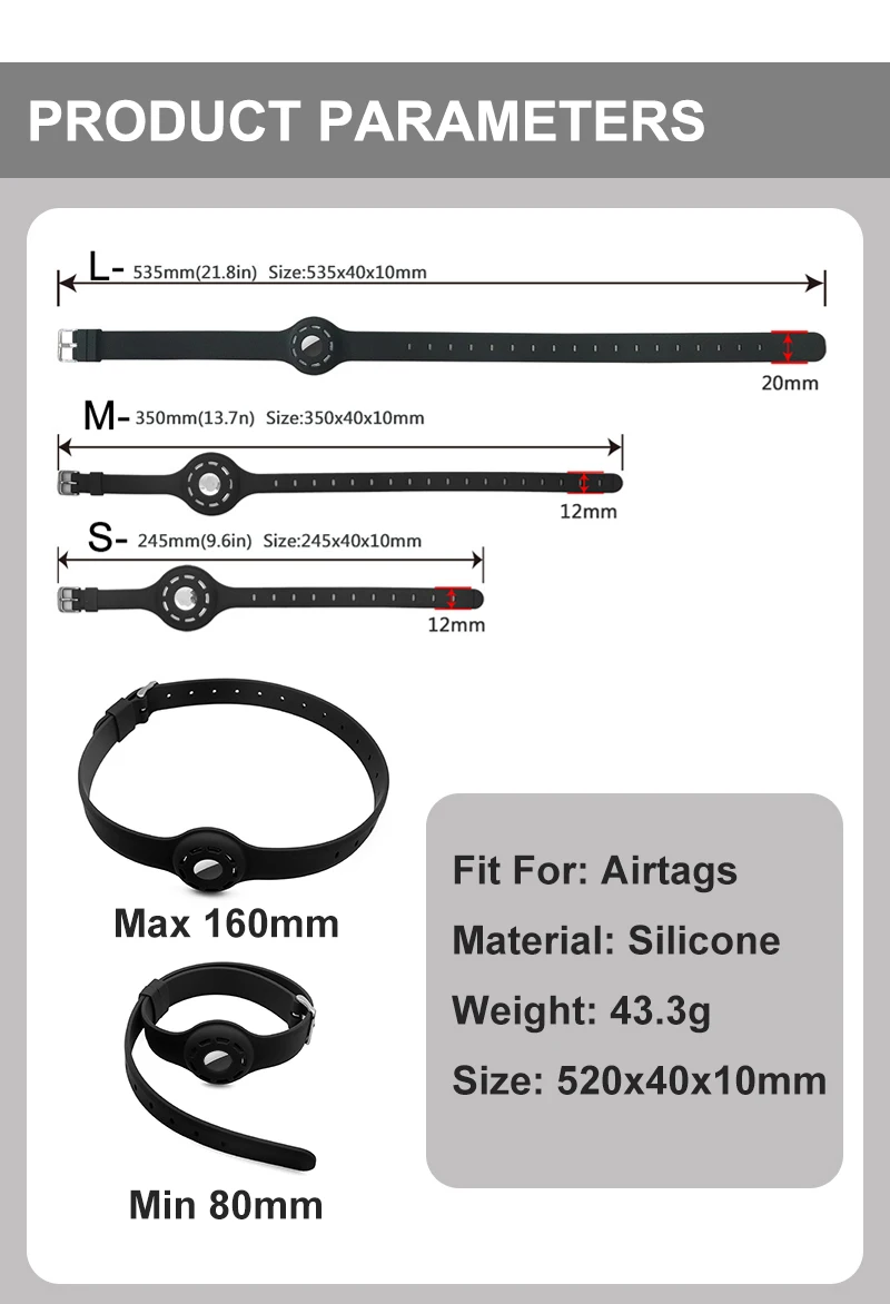 Custom Adjustable Waterproof Anti-lost GPS Cat Dog Pet Tracking Silicone Dog Collar with AirTag Holder