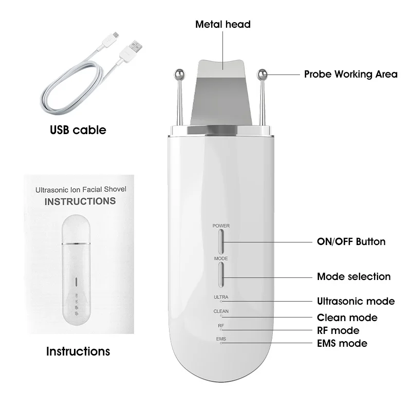  Private label Sonic Facial Spatula Peeling Machine Blackhead Remover Face Ultrasonic Skin