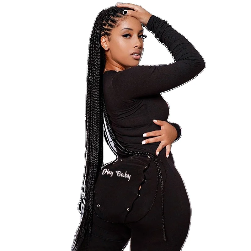 
High Quality Women Long Sleeve one piece pajama with butt flap Soild Color Button Hey Baby Pattern Onesie Jumpsuit For Ladies 