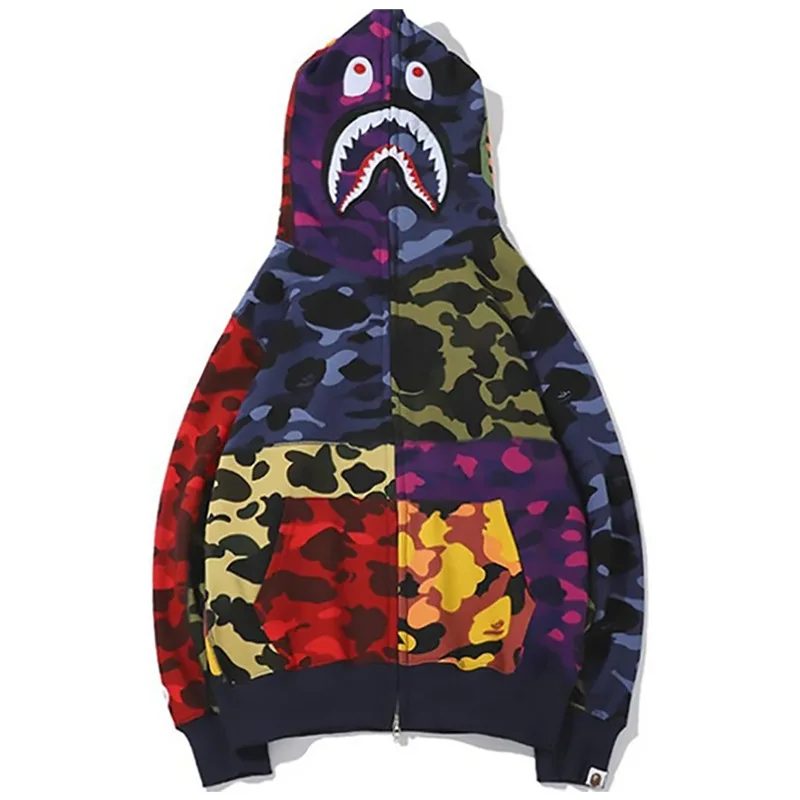 high quality bape camo shark zip up hoodie streetwear outfit hip hop Sweatshirt men women unisex bape hoodie