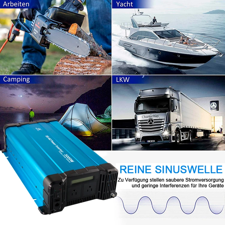 
LCD Display support power inverter 3000w sinus inverter 12v 24v dc to ac 110v 120v sun inverter 