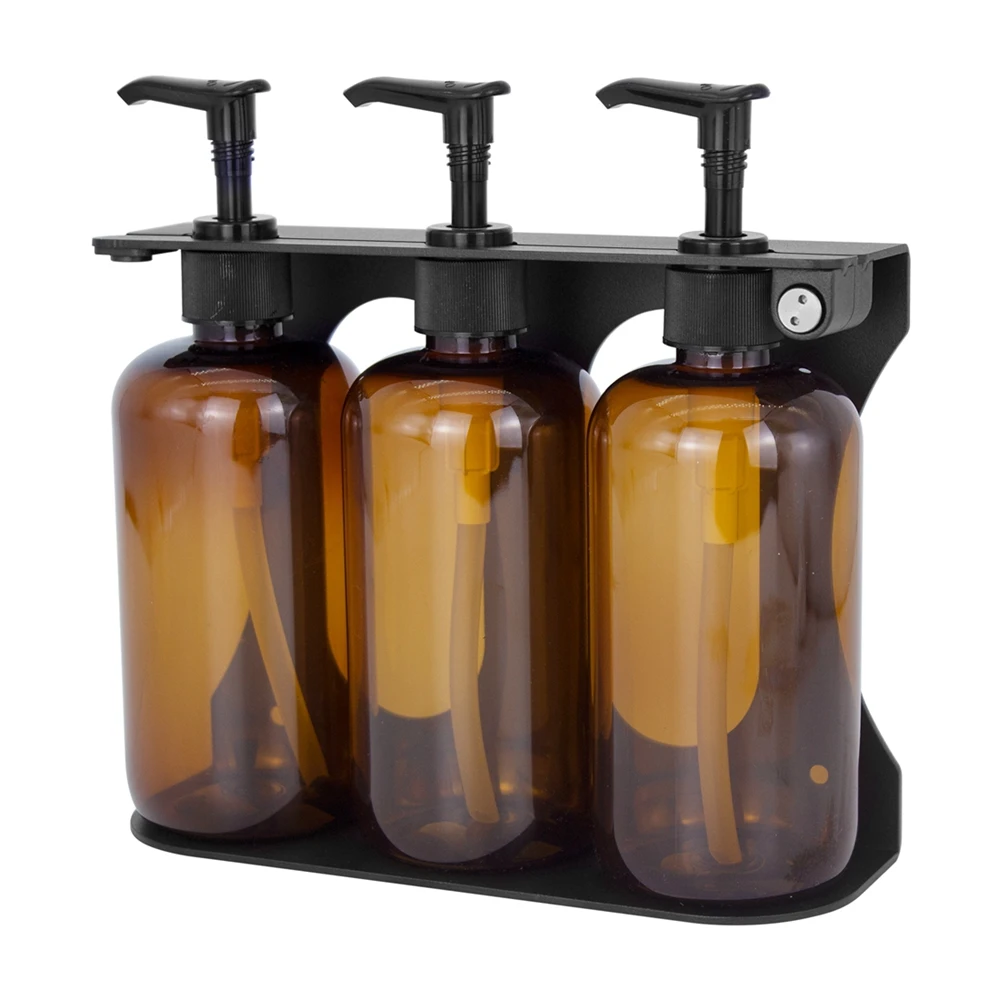 Wall mounted HDPE amber white black shampoo dispenser triple lock steel bracket