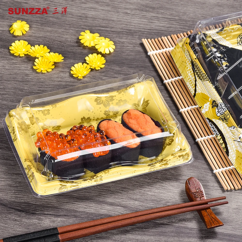 Sunzza Package Disposable Divide Plastic Food Plates Sushi Trays Container Japanese Take Out Packing Sushi Togo Box For Sushi