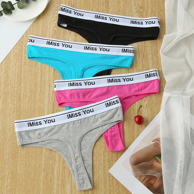 Cotton Rib Womens Sexy Underwear I Miss You Letter Solid Color Casual Women Sexy Panties Underwear