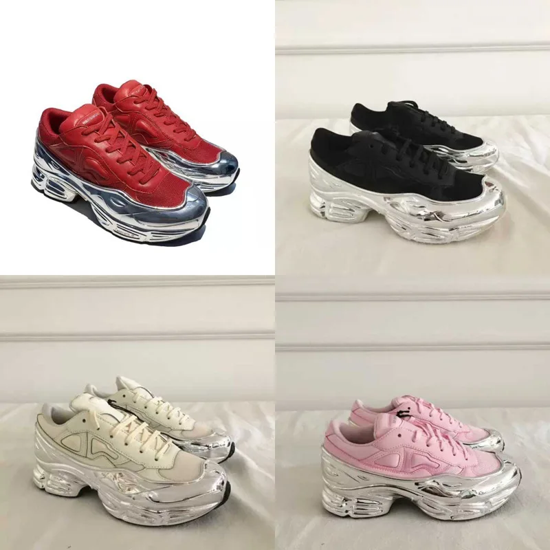 European New Style Raf Simons Ozweego Black Silver Metallic Leather Invisible 7 High Sports Running Shoes