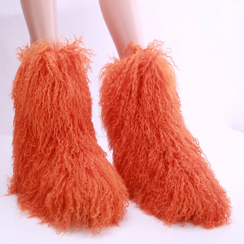 Wholesale Women Real Mongolian Lamb Fur Boots Factory 2023 New Ladies Grey