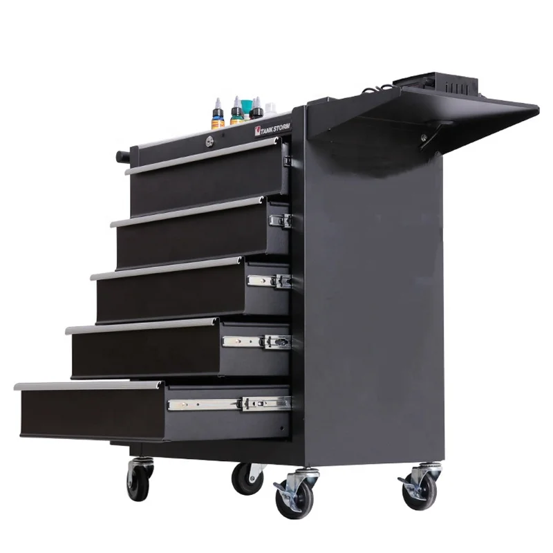 Premium Auto Repair Tool Trolley Cart TANK STORM Professional Roller Cabinet Tattoo Work Station with 5 Drawers Free Shipping