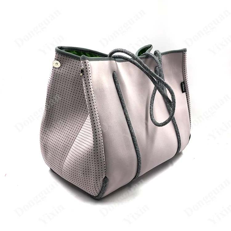 Light Pink Half Perforated Large Neoprene Bag Beach Tote Bag for Women with Inner Zipper Pockets