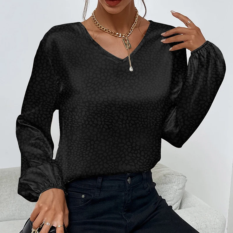 Hot Selling Early Spring V-neck Long Sleeve Blouse Lady Leopard Print Female Blouses and Shirts Top