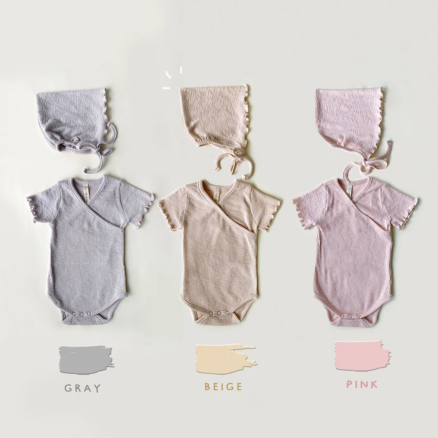 Ins new baby climbing clothes 2022 summer solid color Korean lace ha clothes infant Hoodie one-piece clothes romper girl hat