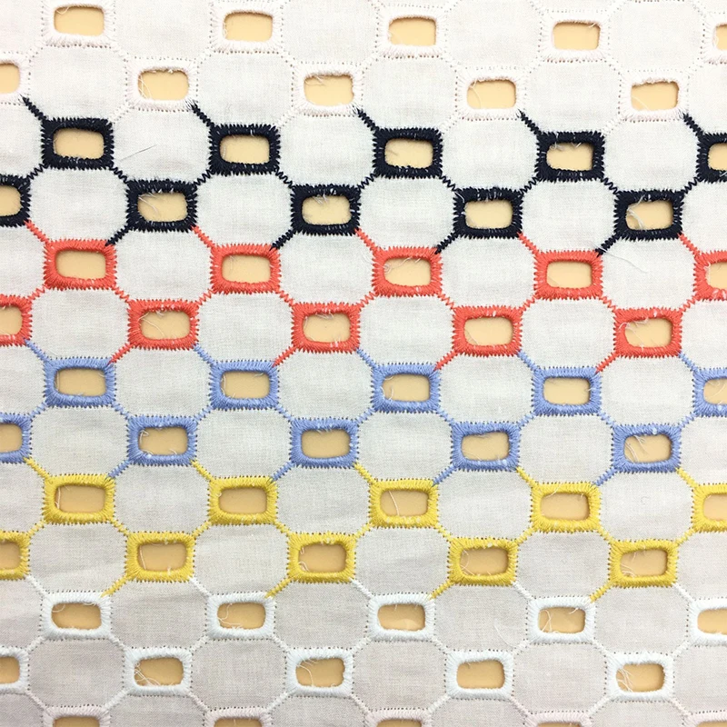 Square pattern cotton embroidery hollow color multi-color cotton clothing pure cotton embroidery fabric
