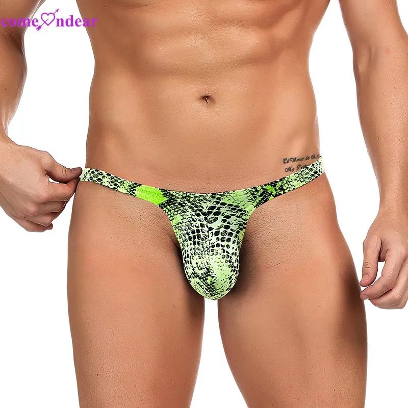 Green Snakeskin Pattern Mens Underwear Sexy Low-Rise Men Underwear Sexy Wholesale