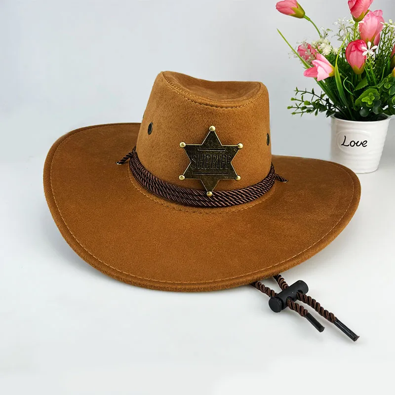 Western Cowboy Retro Sheriff Sunscreen With Wind Rope Hat Men And Women Horseback Riding Tourism Fishing Sunshade Cap