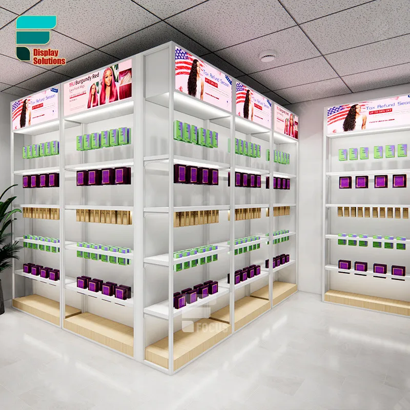 Factory Manufacturing Beauty Product Display Stand Hair Care Store Design Wig Cabinet Display Shelves For Wigs