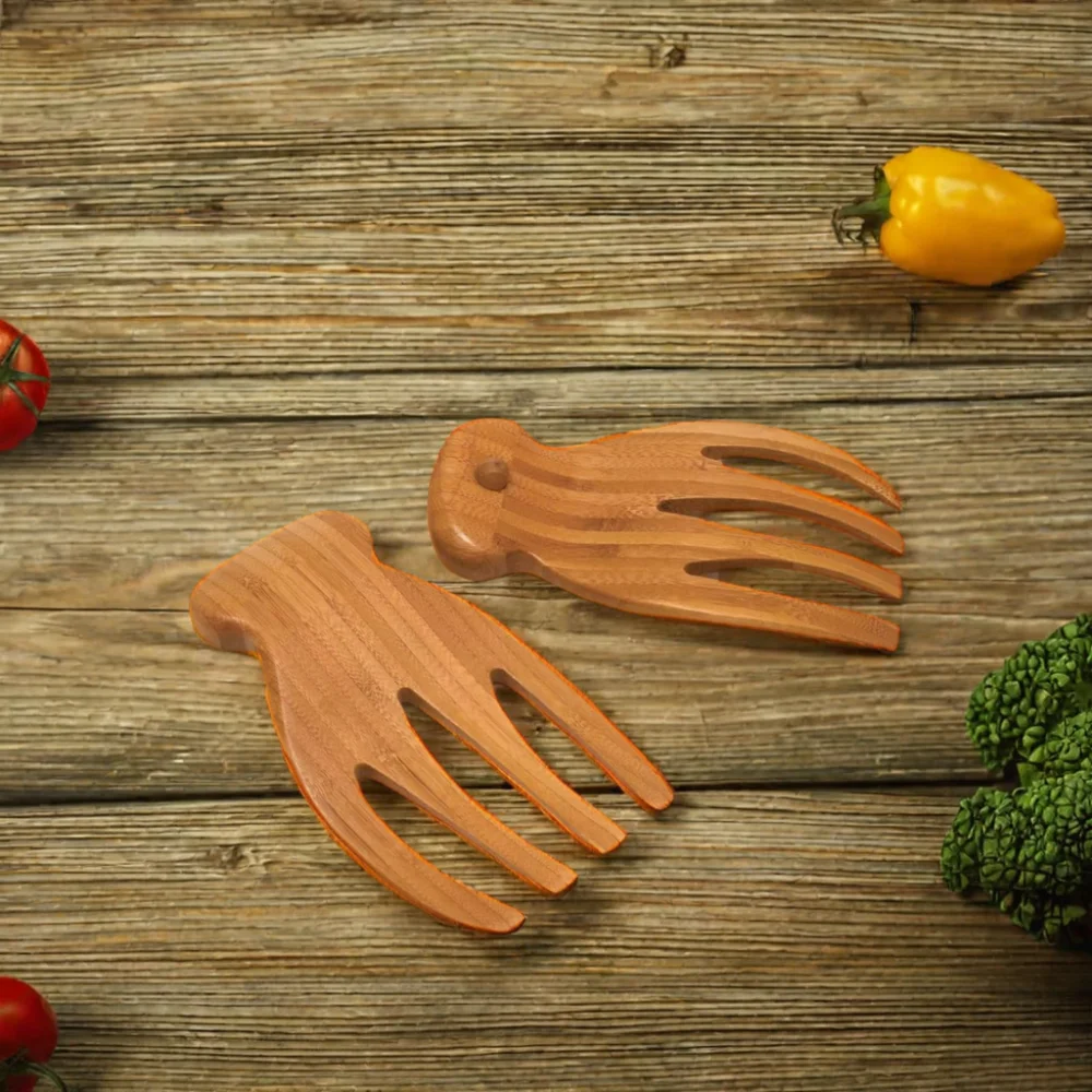 Factory Custom Acacia Wooden Salad Fork and Two-Spoon Set Natural Wood Serving Utensil for Salads