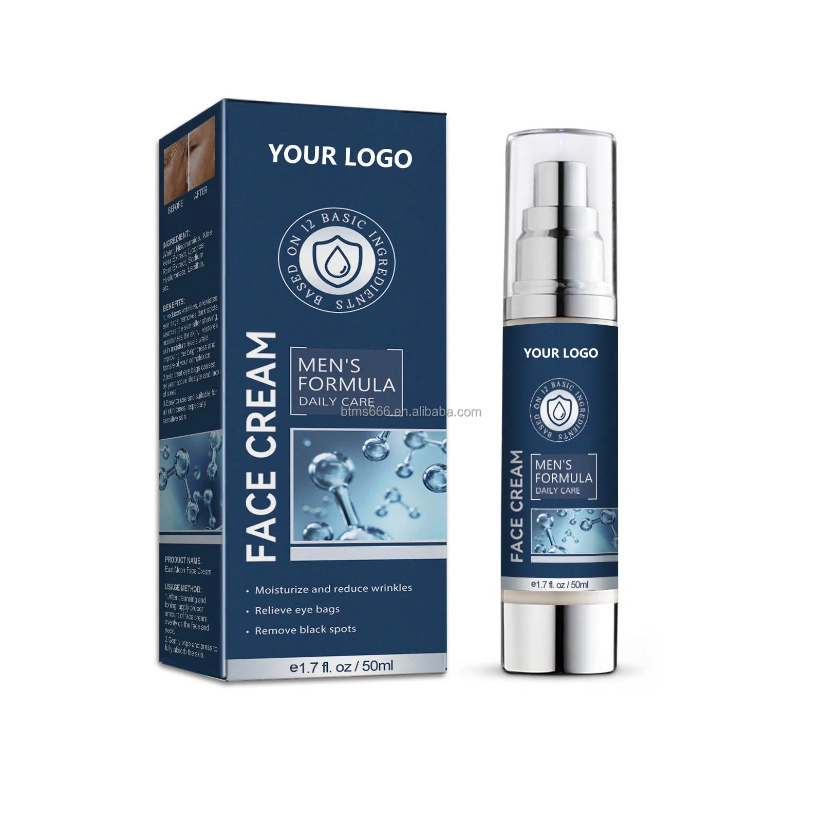 Natural Face Care Men Moisturizer Aloe Vera Hyaluronic Acid Moisturizing Hydrating Day Cream Niacinamide Repairing Night Cream