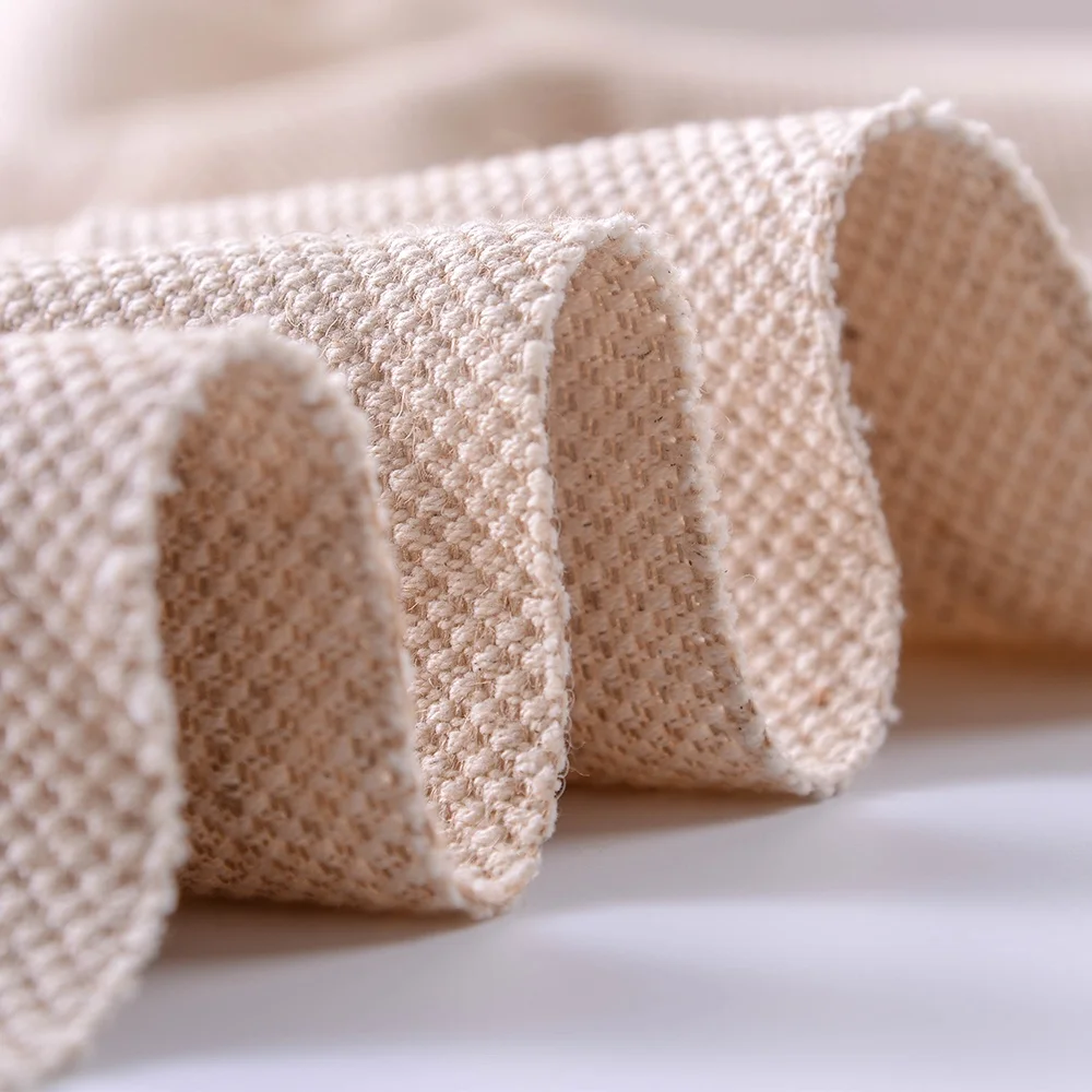 Factory Sale Textured Home Textile Plaid Raw Material Tela Para Sofas Thick Polyester Cotton Linen Fabric For Sofa and Curtain