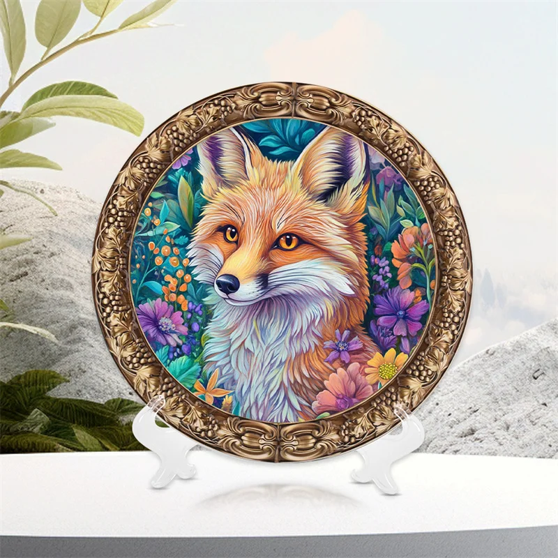 New Design High Quality Delicate Beautiful Fox Painting Colorful Animal Drawing Resin Disc Art Crafts Plate