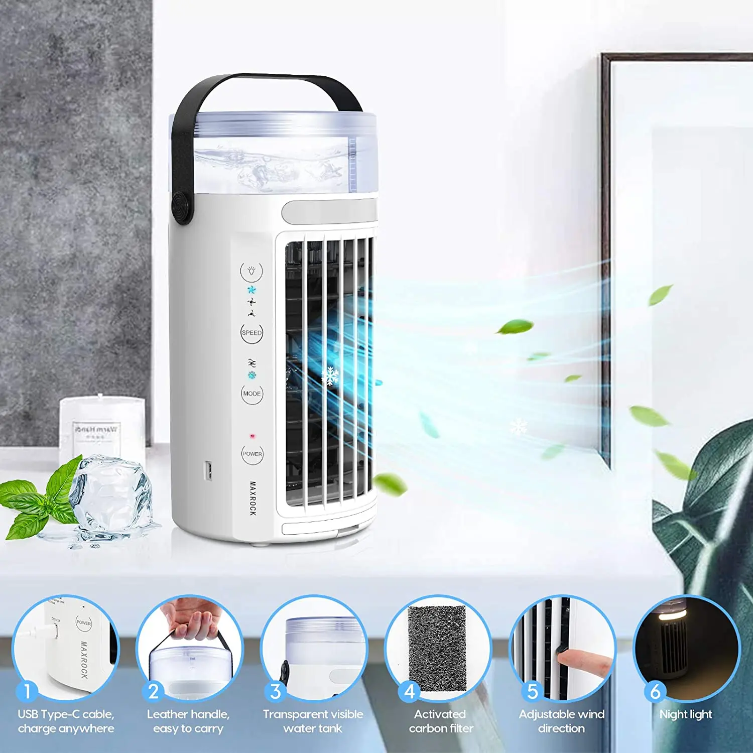 Cooling air fan blade tower water mist fans cooling adjustable speed portable no batteries tower cooling fan