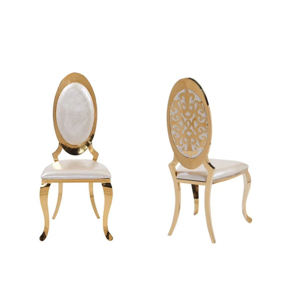 Wedding Oval Back Gold White Leather Banquet Dinner Chair Stainless Steel Wedding Chair Wed Events For Restaurants