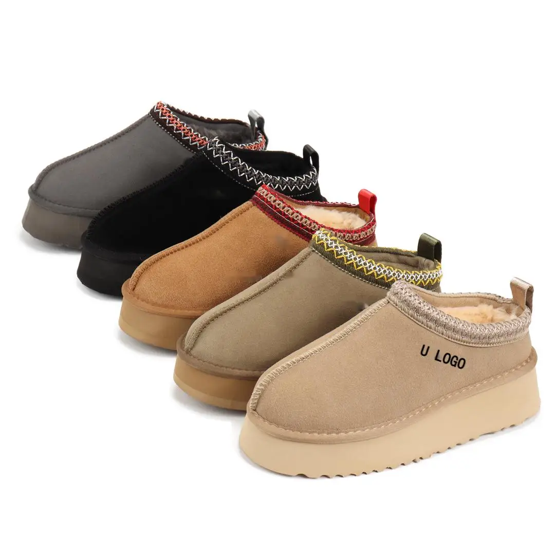 QY7181 2024 Custom Wholesale Ugly Boots Original Winter Wool Sheepskin Slip-on Shoes Femme  Platform  Slippers For Women