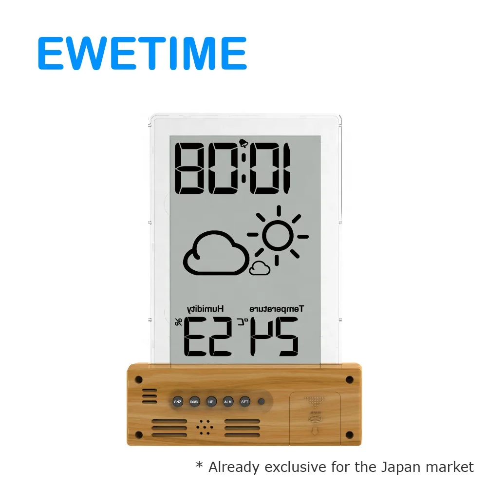 2024  Hot selling clock promotion thermometer home weather station , desk clock mini weather station wooden