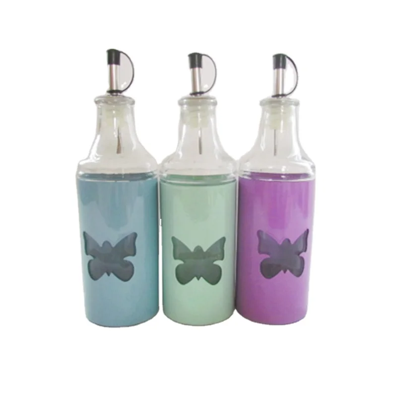 Color Metal Coated Glass Oil Vinegar Bottles Glass Spice Shaker