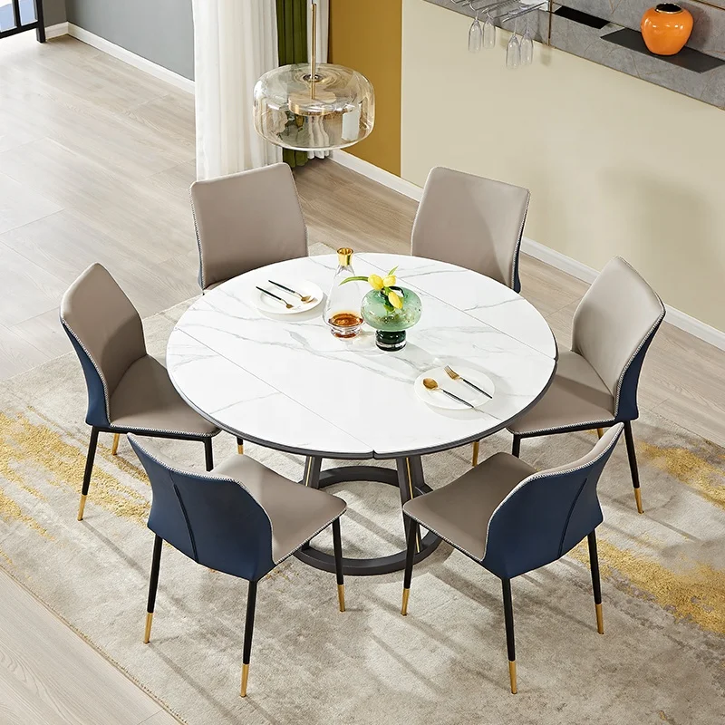 Quanu wholesale New design dining room furniture extendable round dining table set 4 chairs 6 8 seat