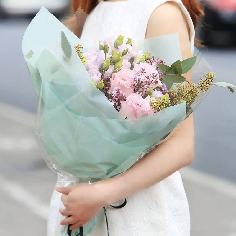 
Korean Foggy mist paper Colored Flower Printed Wrapping Paper Plastic Flower Wrapper 