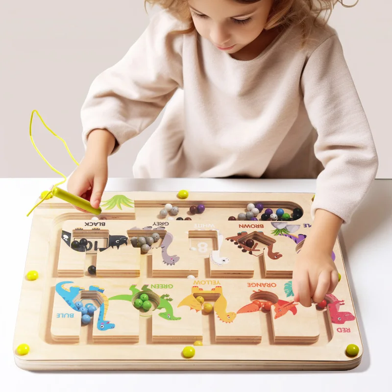 Kids magnetic alphabet number maze counting dinosaur toys matching games wood magnetic puzzles fine motor skills toys