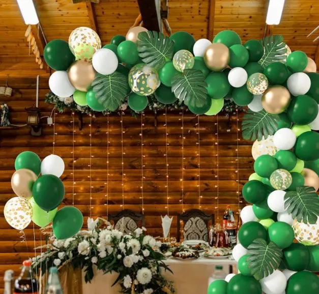 Ball Garland Set Golden Green Dinosaur Party Palm Leaf Animals Wild Animal Party Health Party