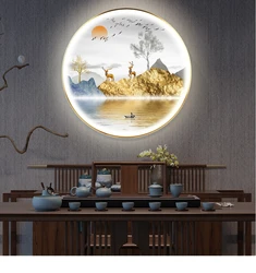 Customized Decorative 3d 5d   Art Pictures aluminum frame large round wall hanging with led light painting for sale