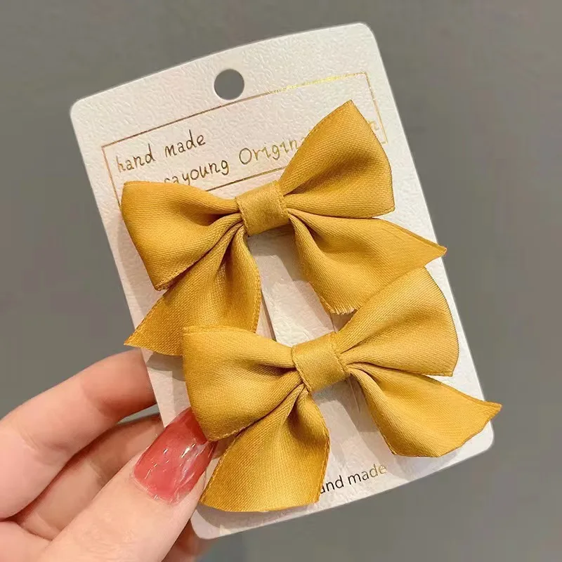 Ins Hot Selling Kids Bow Hair Clips Set Cute Plain Color Bows Hairpin Barrettes Baby Girl Hair Accessories