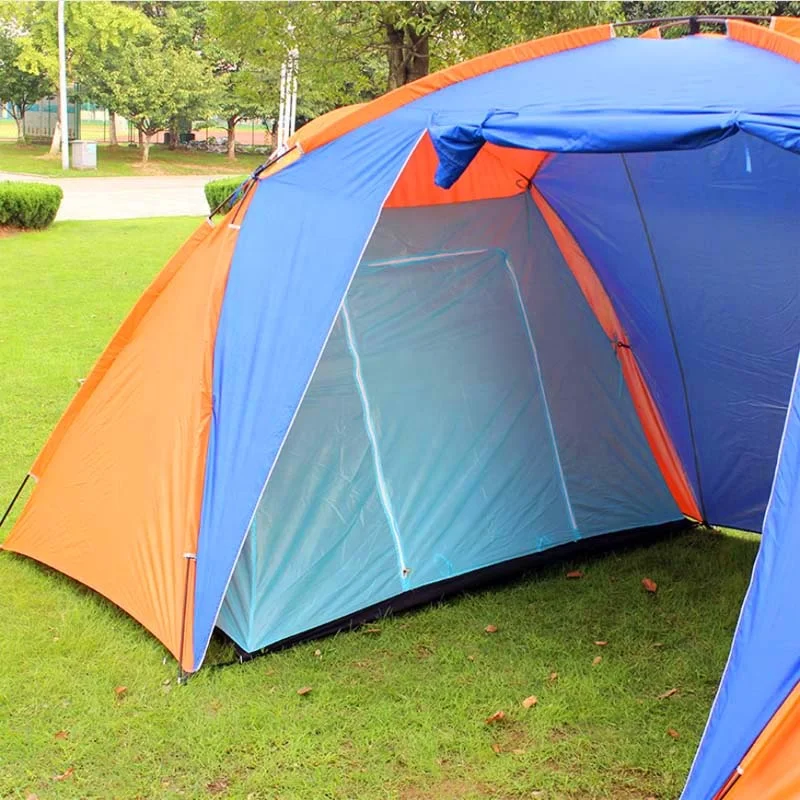 Hot Sale Fiberglass Pole 3-4 Person 2 Rooms Waterproof Family Camping Tent