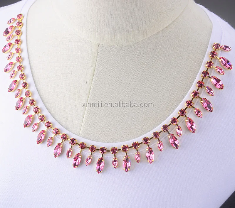 Handmade Horse Eyes and Round Glass Rhinestone Crystal Tassel Gold Plated Metal Cup Chain Flower Trim DIY Bridal Dress Belt Shoe