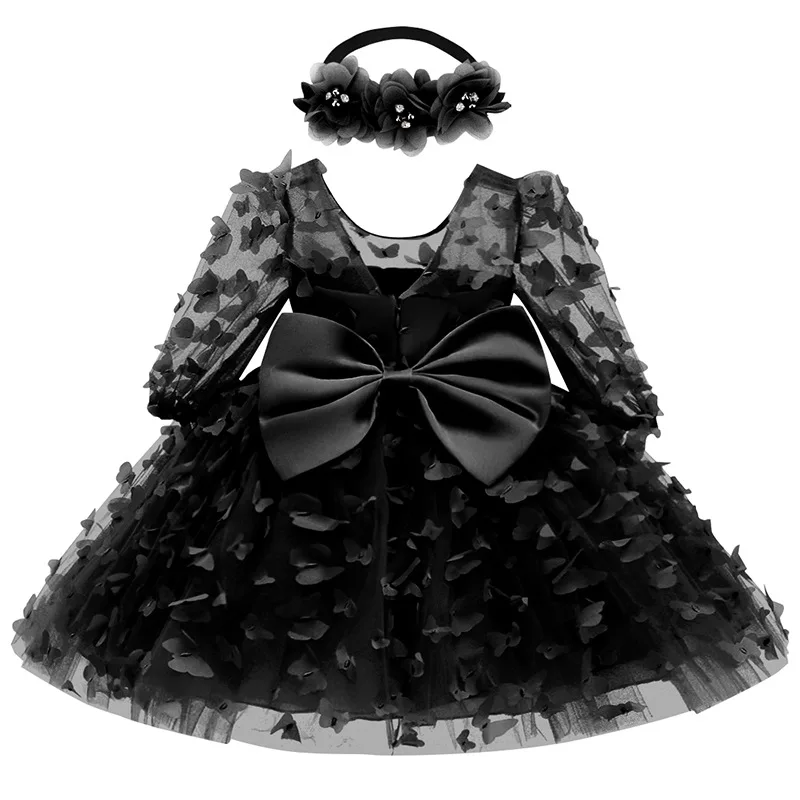 High quality baby 3D flower dress cute mesh bow dress girl festival party elegant temperament dress