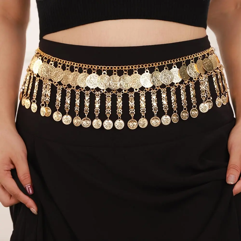 Bohemian Silver Gold Color Coin Charms Tassel Women Belly Waist Chains Dance Waist Chains Women Belt Chain