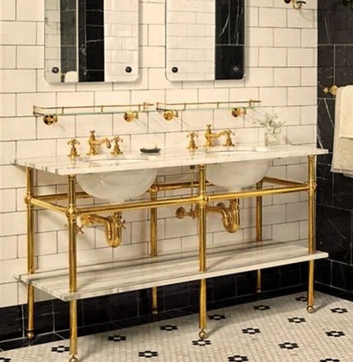 Compatible with Console Leg Set in satin nickel matte black or matte gold OR furniture bases satin gold antique brass vanities